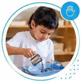 A child practising a practical life activity