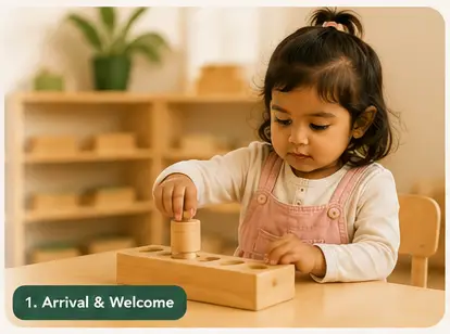 Young child engaged in purposeful activity in a Montessori toddler environment
