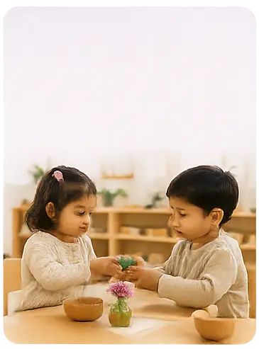 Children engaged in a calm, purposeful learning environment
